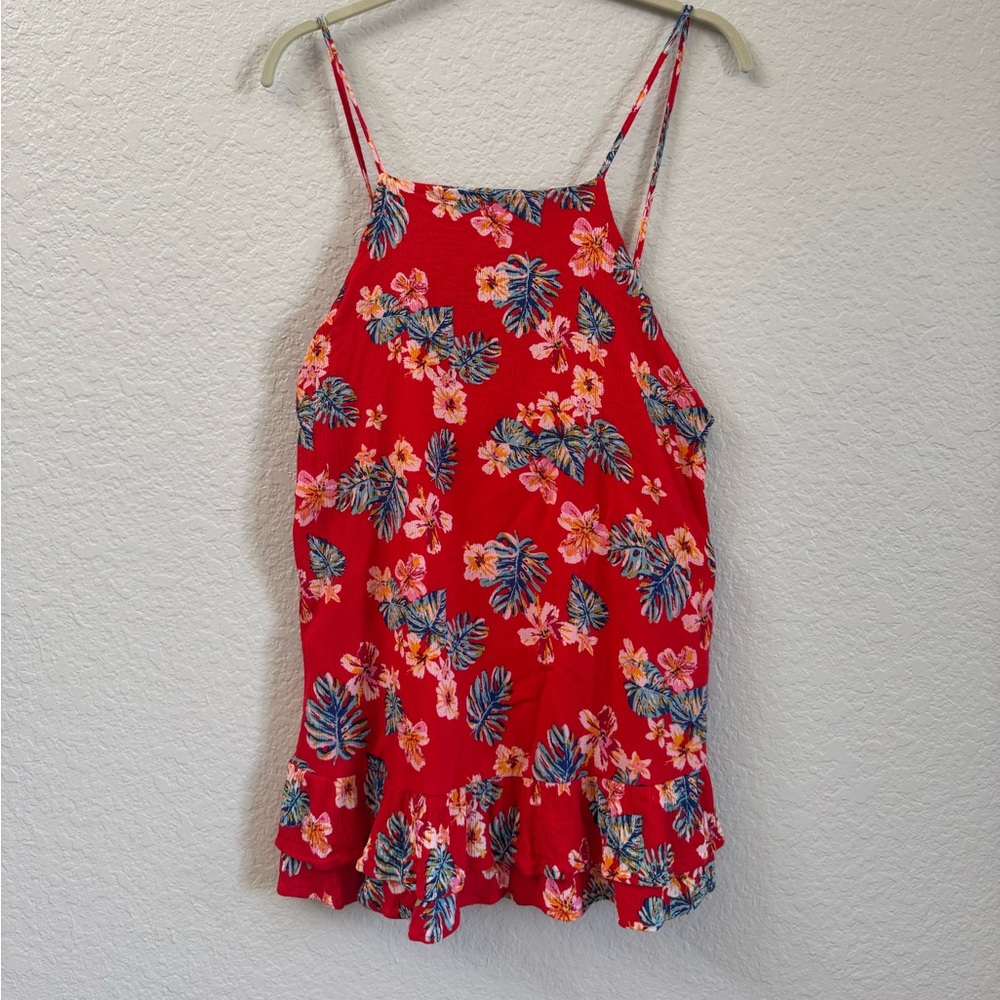 LF Tropical Floral Ruffle Mini Dress / Tunic | Size 8